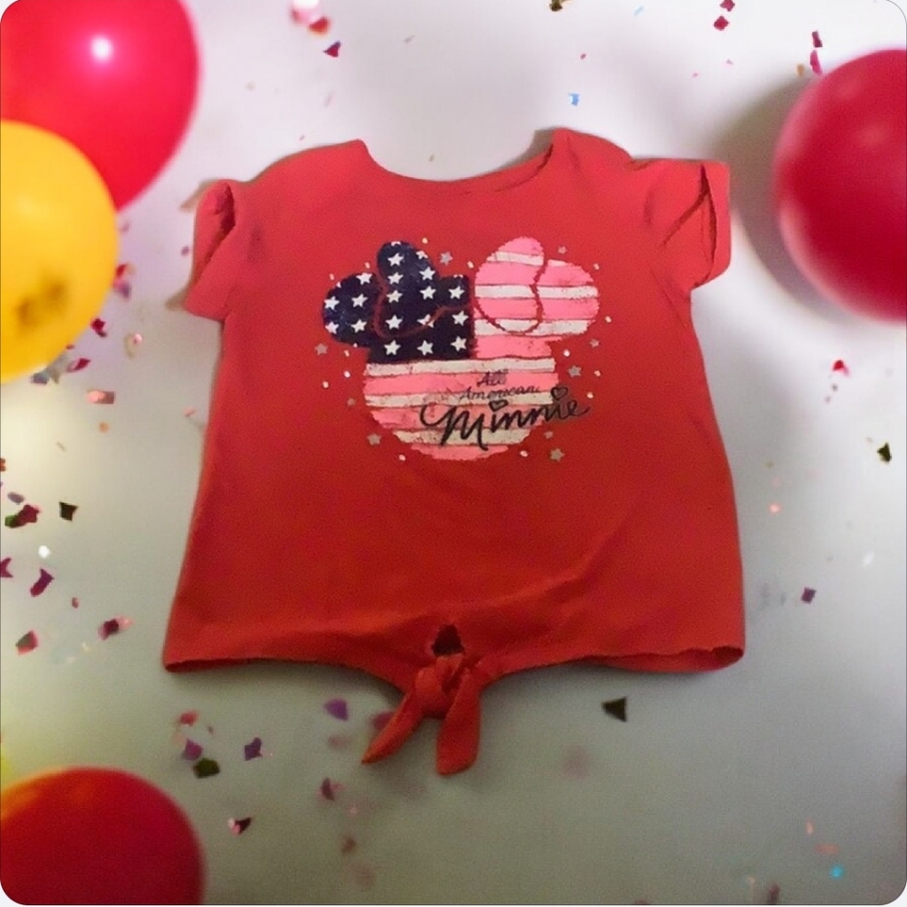 Disney Minnie Mouse Top Short Sleeves Red White Blue Size 6 Good Conditi